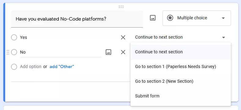 Google Forms Conditional Branching